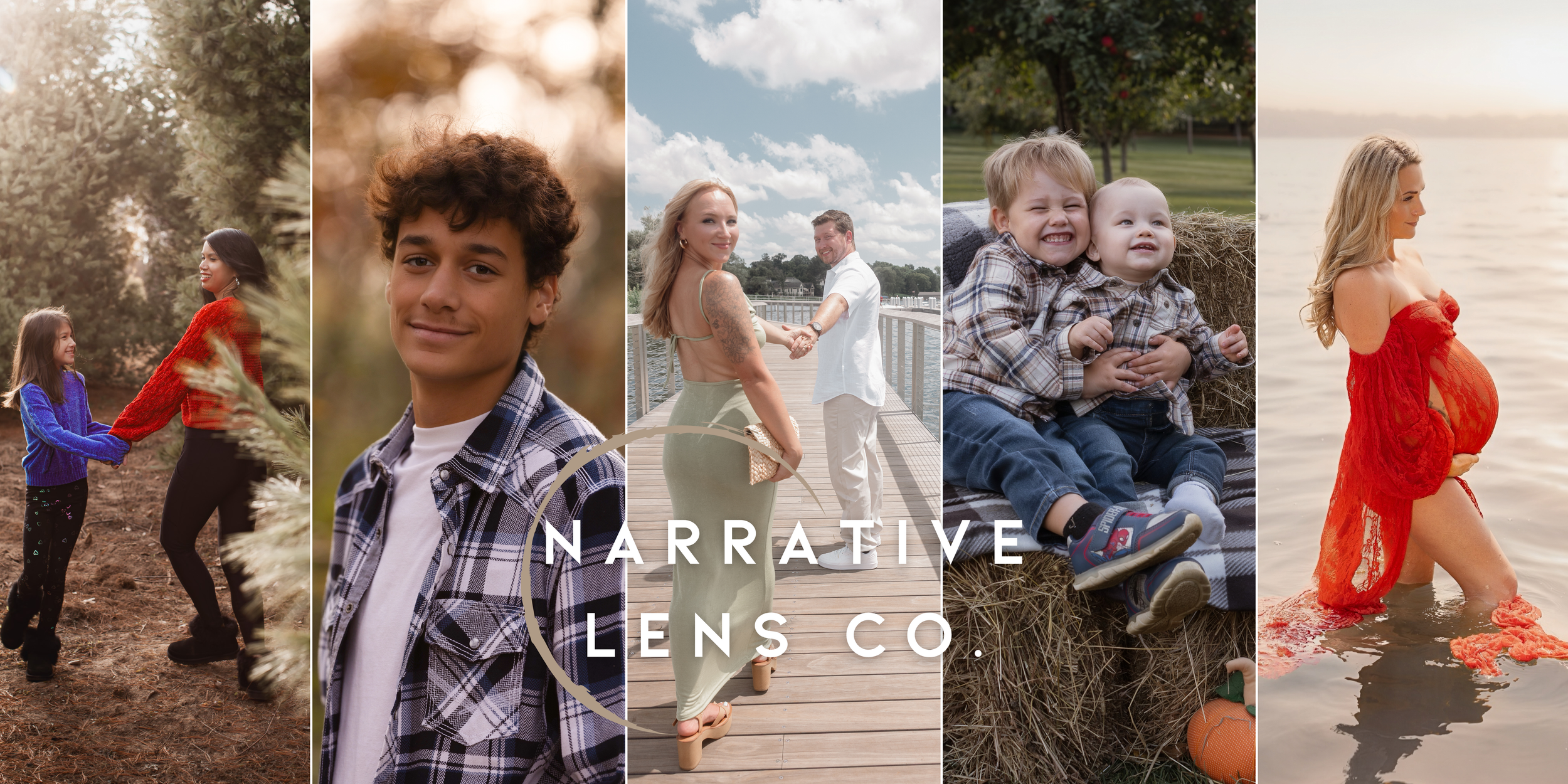 A collage banner of lifestyle photography showcasing outdoor portraits and candid moments in natural settings.