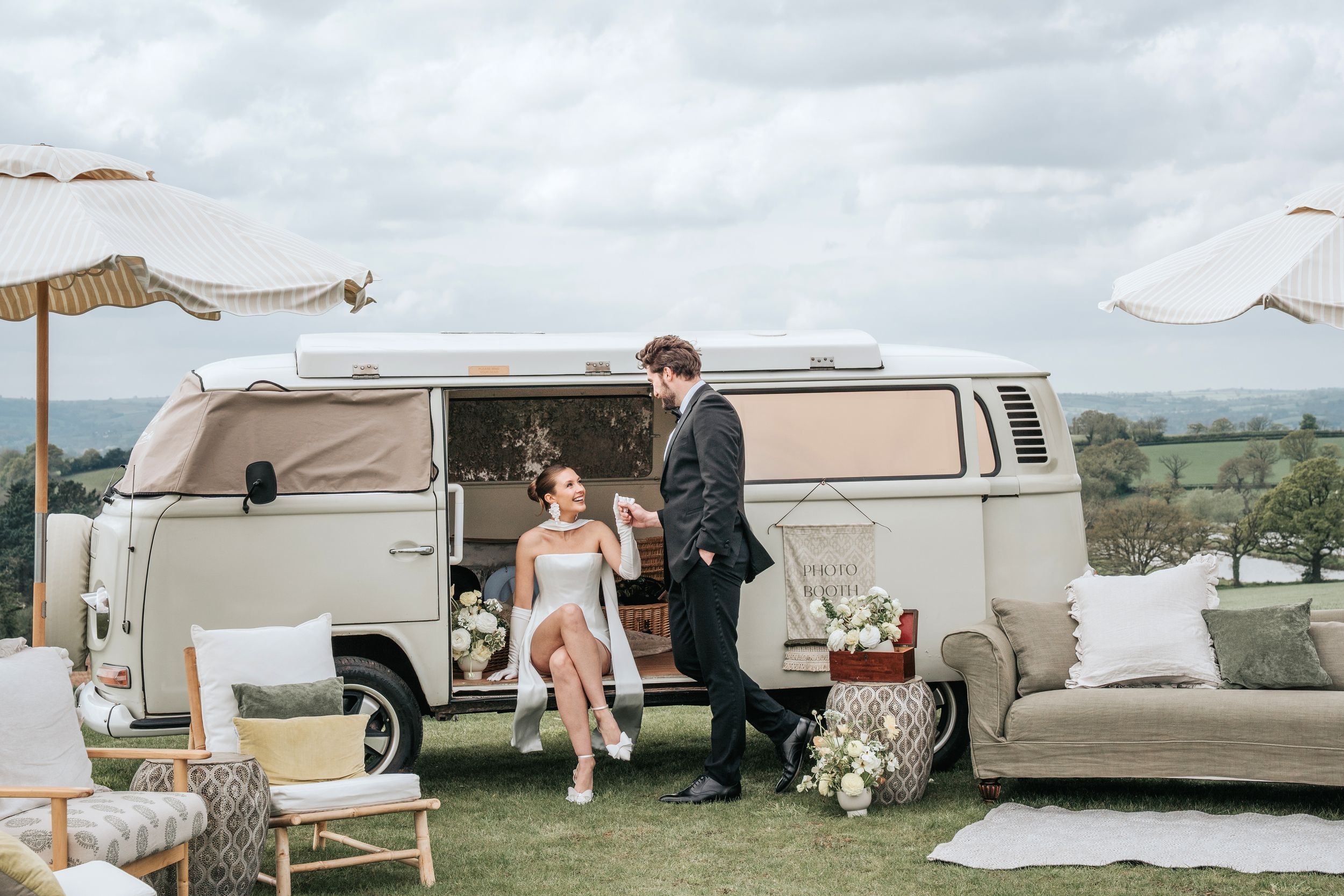 Pirzwell Barn wedding with gorgeous camper van Photo Booth to create fun memories of your special day.