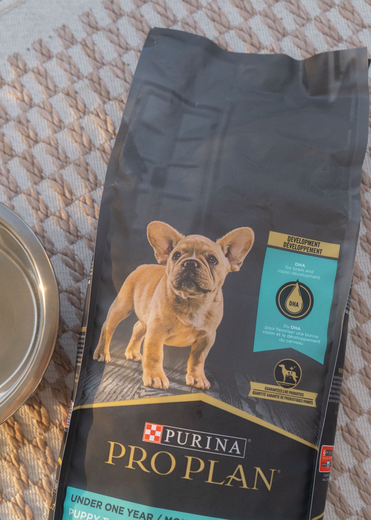 flat lay of Purina Pro Plan Chicken Puppy Food