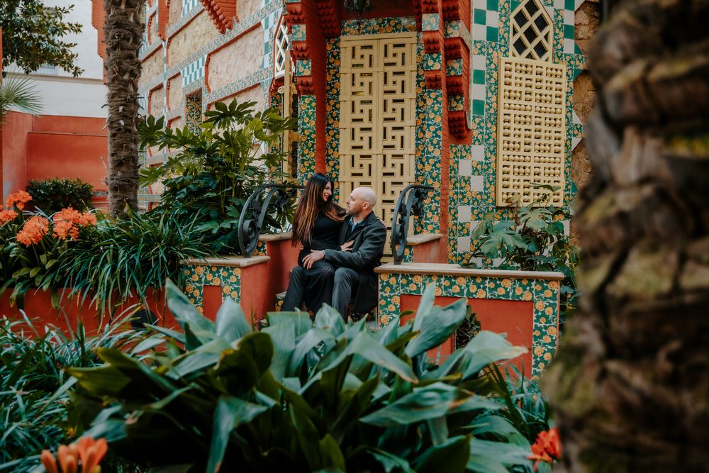 Artistic silhouette with Gaudí's colorful background