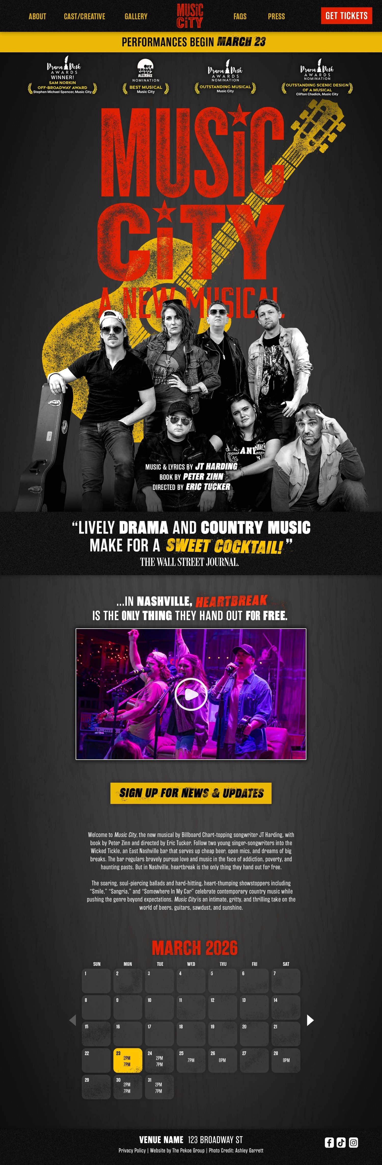 Website splash page for Music City: A New Musical