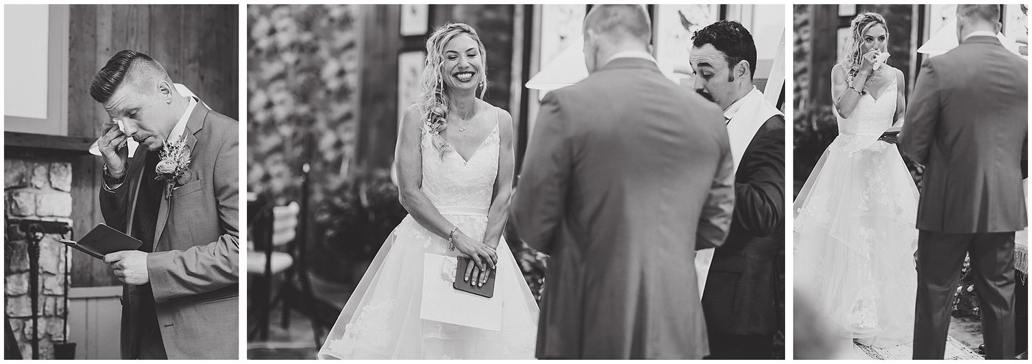 Series of intimate wedding ceremony moments in black and white.