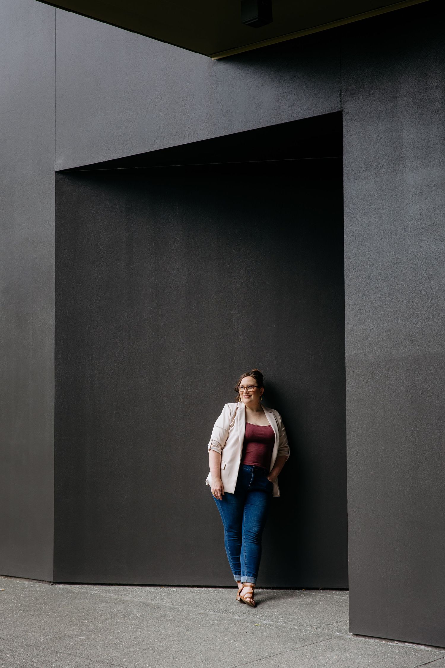 Architect personal branding portrait outside modern building