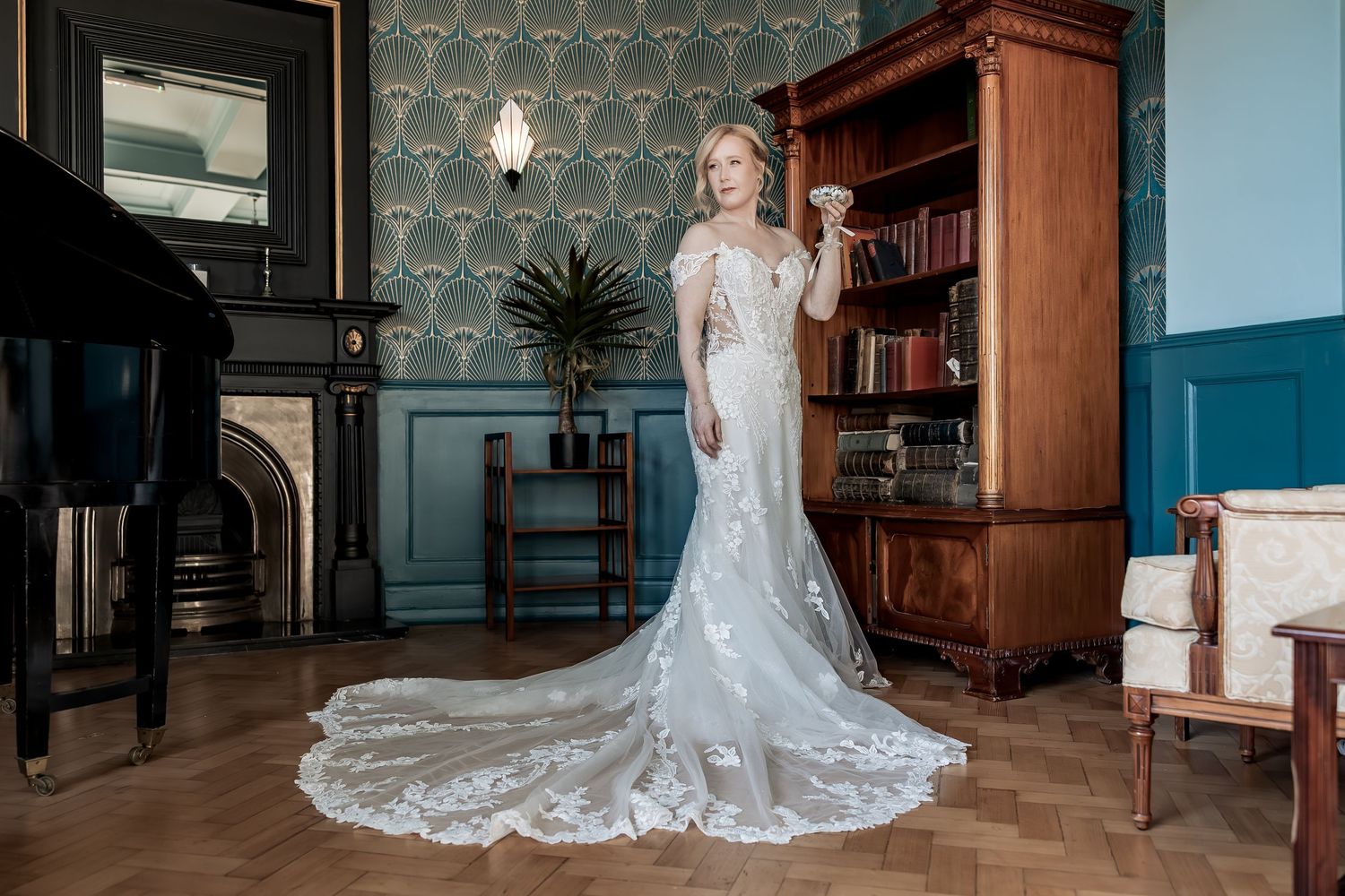 Bridal portrait at Charlotte House, Lincoln by a documentary wedding photographer.