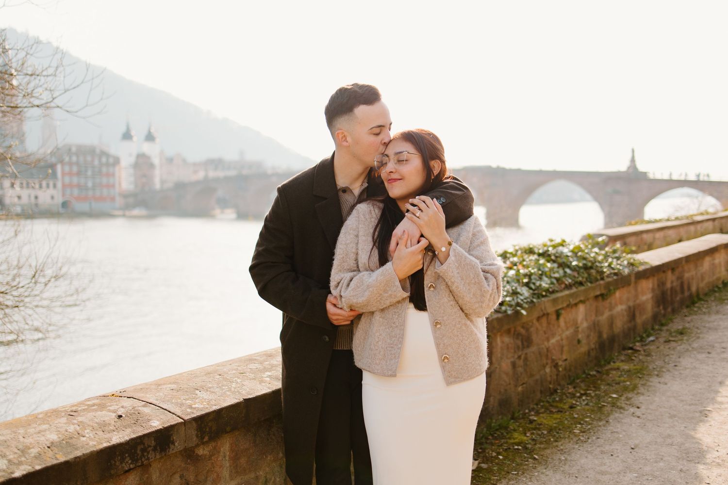Heidelberg Proposal Photography, Couple in front of Heidelberg Castle during Proposal, Engagement at Nectar River,  Spring Proposal