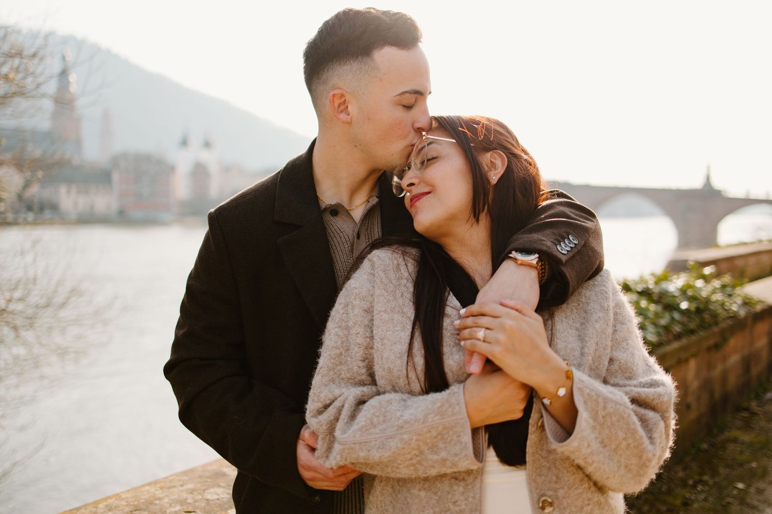 Heidelberg Proposal Photography, Couple in front of Heidelberg Castle during Proposal, Engagement at Nectar River,  Spring Proposal