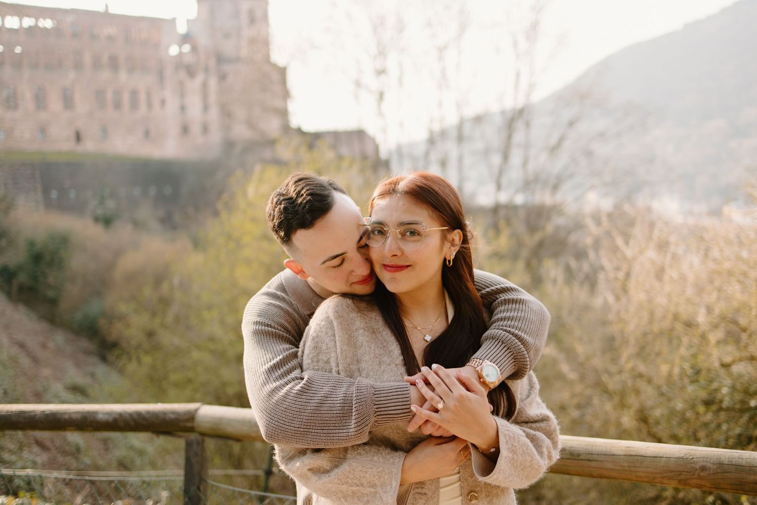 Heidelberg Proposal Photography, Couple celebrating proposal at heidelberg castle, Engagement,  Spring Proposal