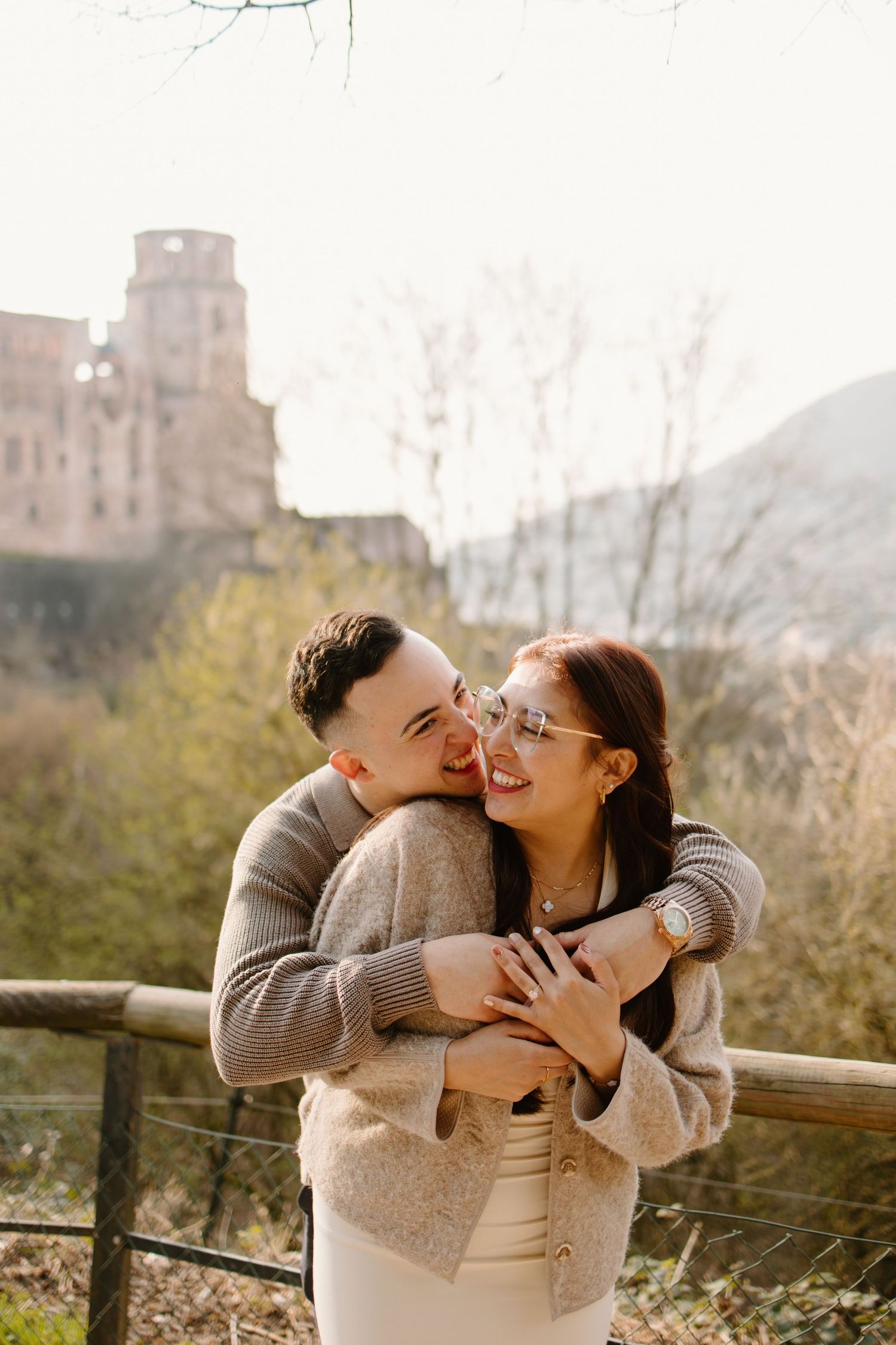 Heidelberg Proposal Photography, Couple celebrating proposal at heidelberg castle, Engagement,  Spring Proposal