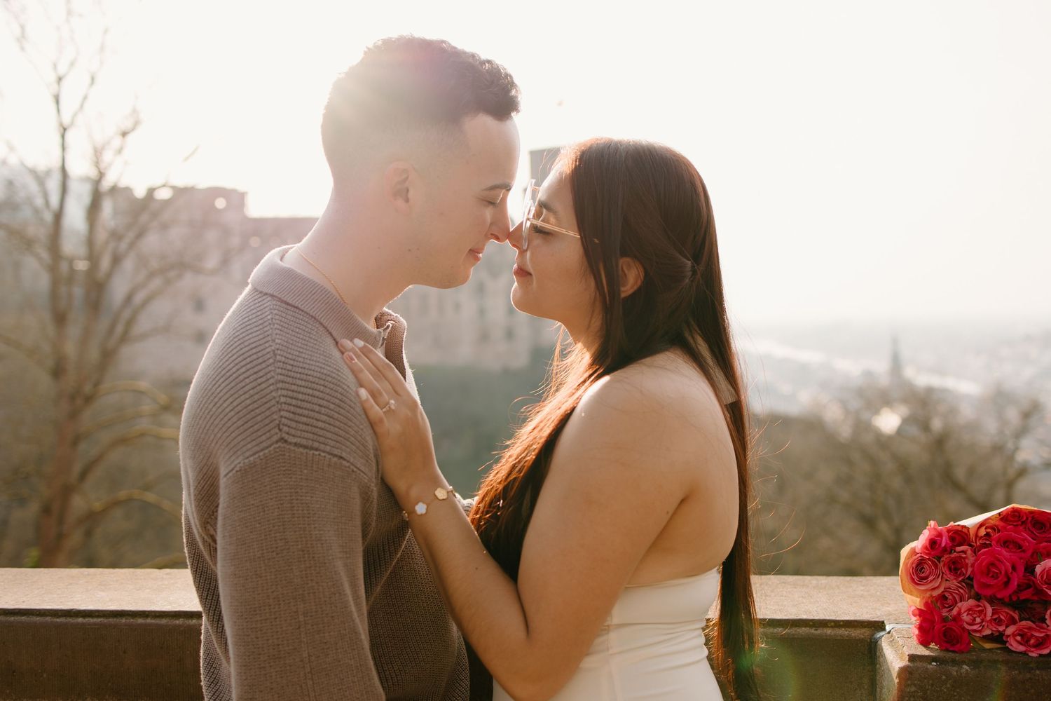 Heidelberg Proposal Photography, Couple celebrating proposal at heidelberg castle, Engagement,  Spring Proposal