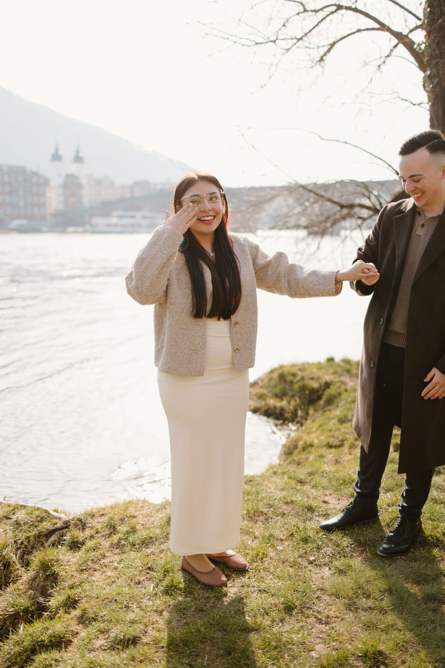 Heidelberg Proposal Photography, Couple in front of Heidelberg Castle during Proposal, Engagement at Nectar River,  Spring Proposal