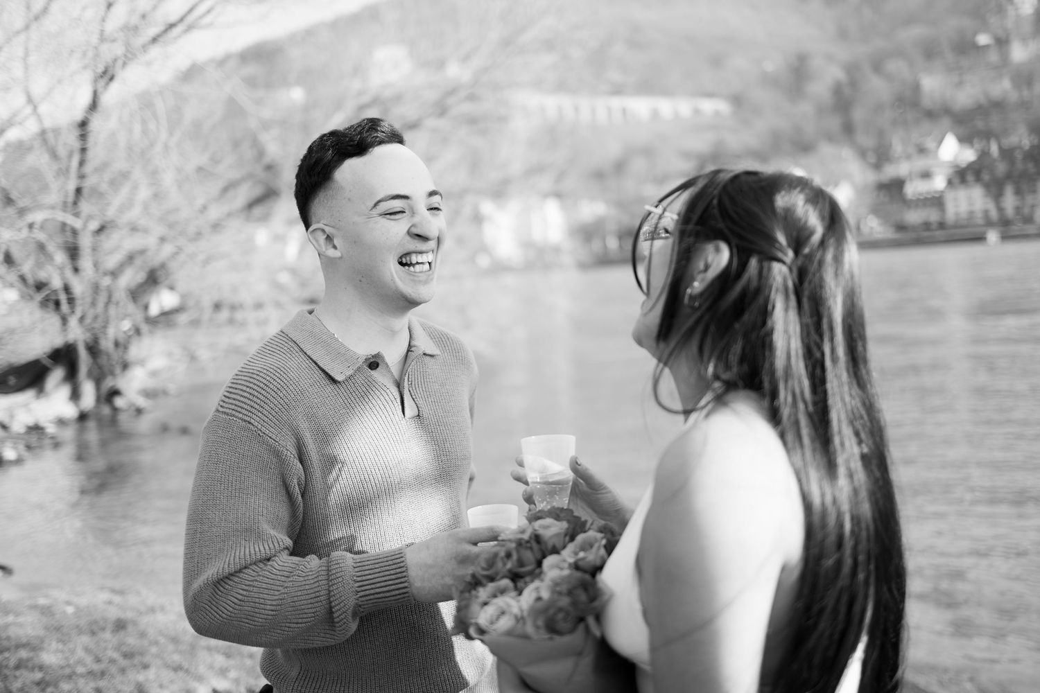 Heidelberg Proposal Photography, Couple in front of Heidelberg Castle during Proposal, Engagement at Nectar River,  Spring Proposal
