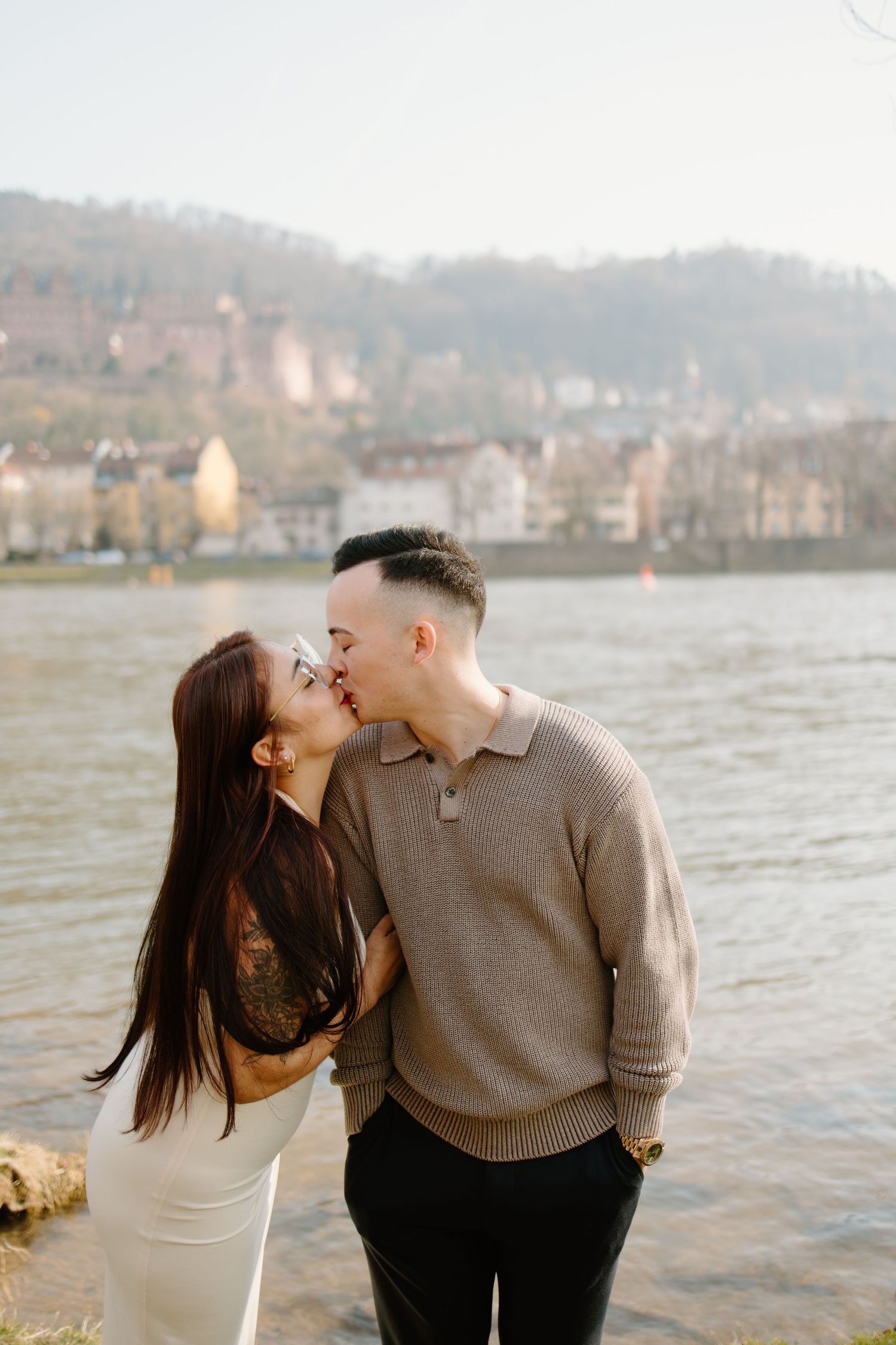 Heidelberg Proposal Photography, Couple in front of Heidelberg Castle during Proposal, Engagement at Nectar River,  Spring Proposal