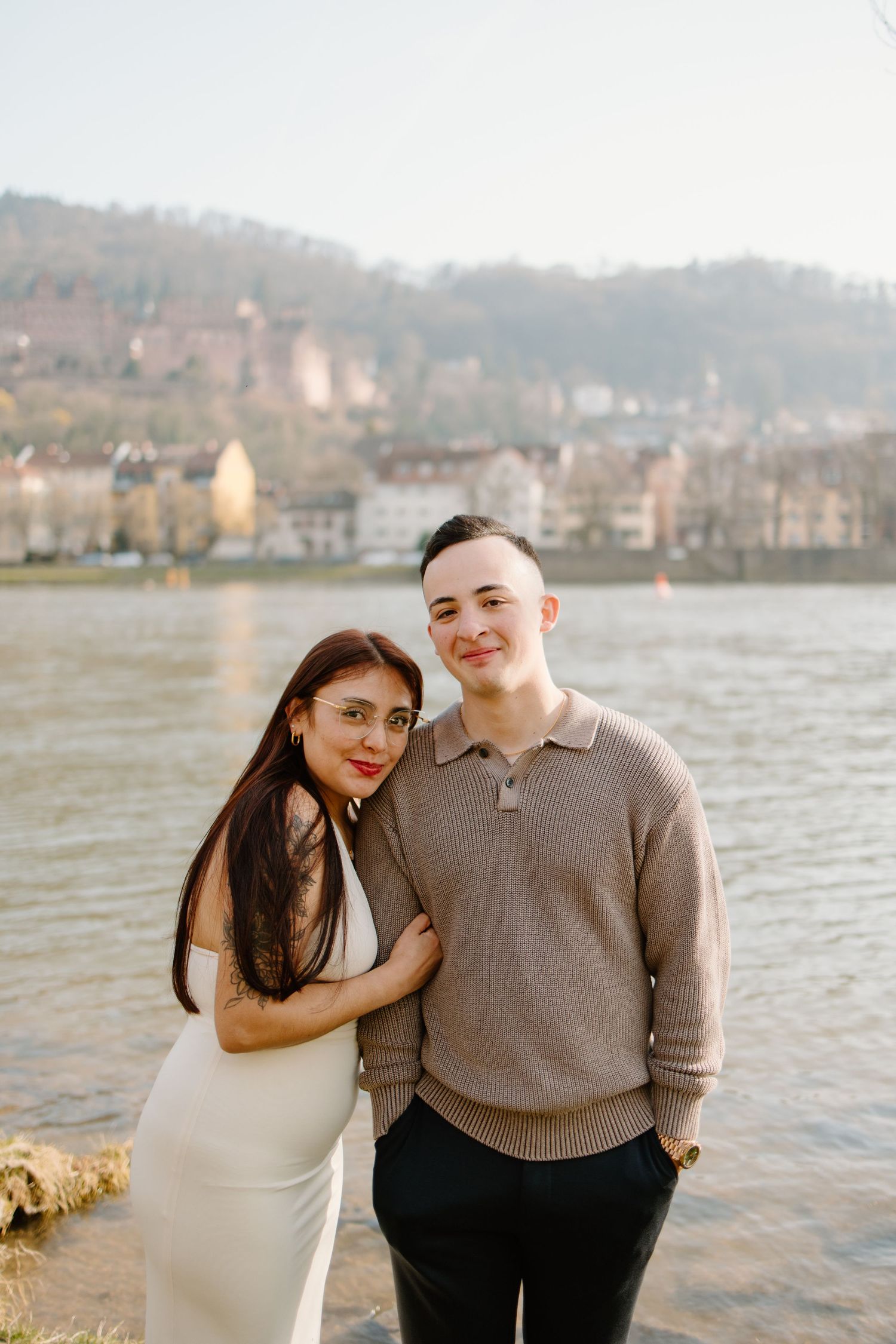 Heidelberg Proposal Photography, Couple in front of Heidelberg Castle during Proposal, Engagement at Nectar River,  Spring Proposal