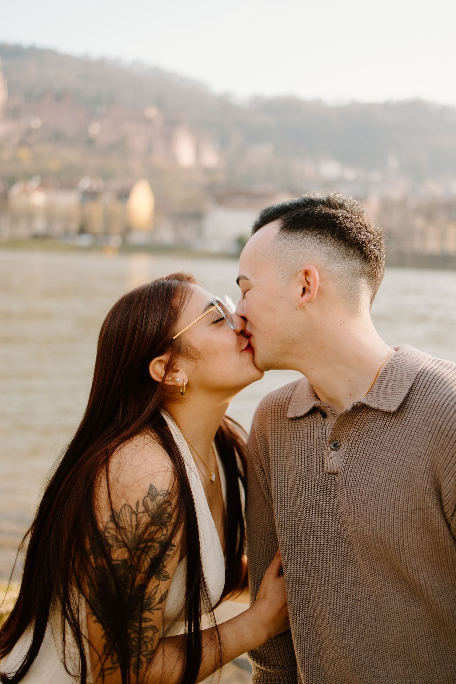 Heidelberg Proposal Photography, Couple in front of Heidelberg Castle during Proposal, Engagement at Nectar River,  Spring Proposal