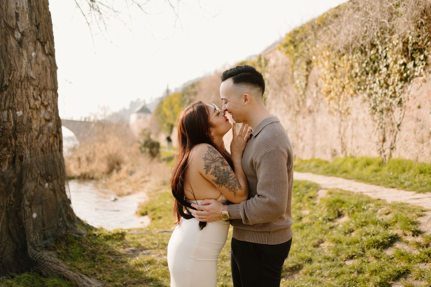 Heidelberg Proposal Photography, Couple in front of Heidelberg Castle during Proposal, Engagement at Nectar River,  Spring Proposal