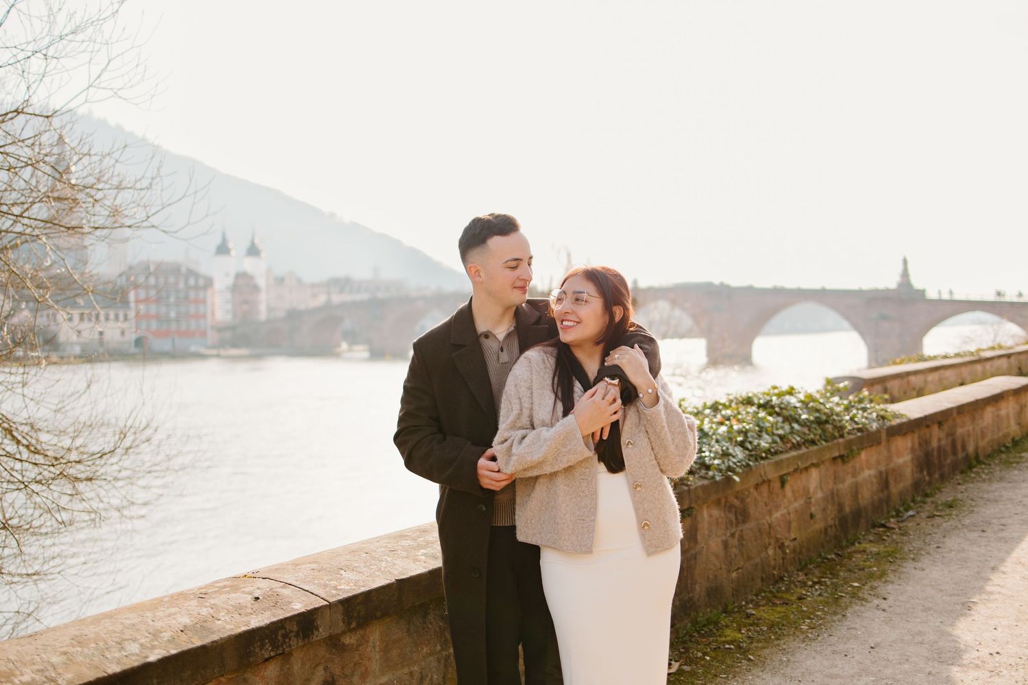Heidelberg Proposal Photography, Couple in front of Heidelberg Castle during Proposal, Engagement at Nectar River,  Spring Proposal