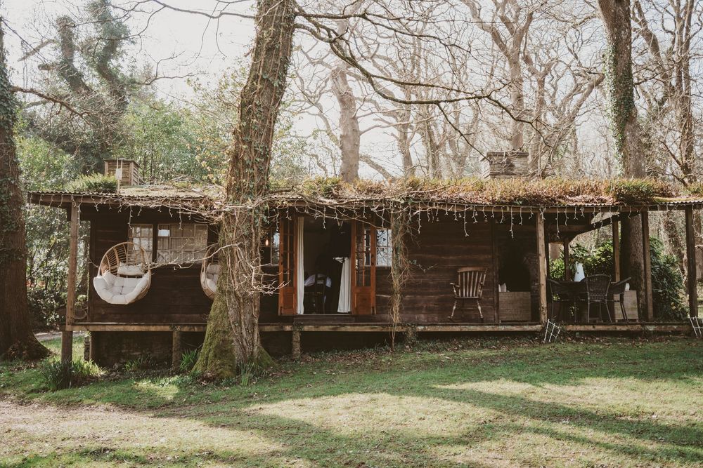 Woodland cabin accommodation at Parc Le Breos wedding venue in Gower, West Wales