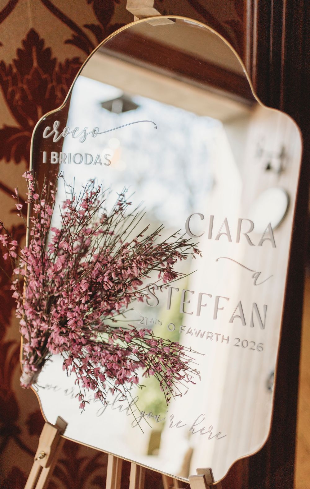 Wedding welcome sign for Ciara and Steffan at Parc Le Breos in Gower, West Wales