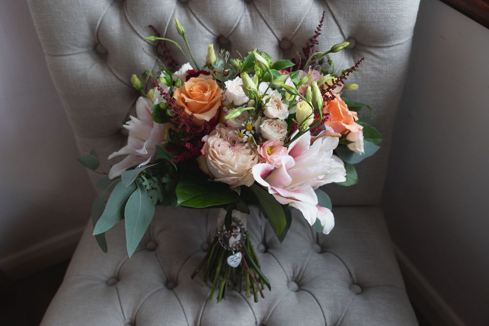 Wedding bouquet of bright florals, Blackstock country estate