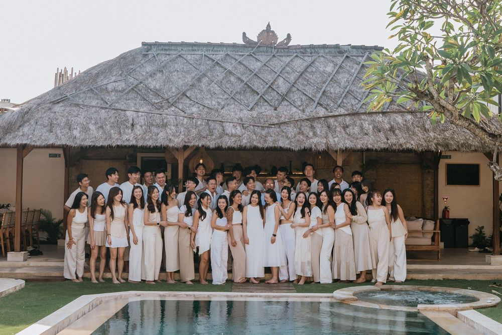 Group photoshoot in Seminyak Bali at Villa Vienna with modern villa setting