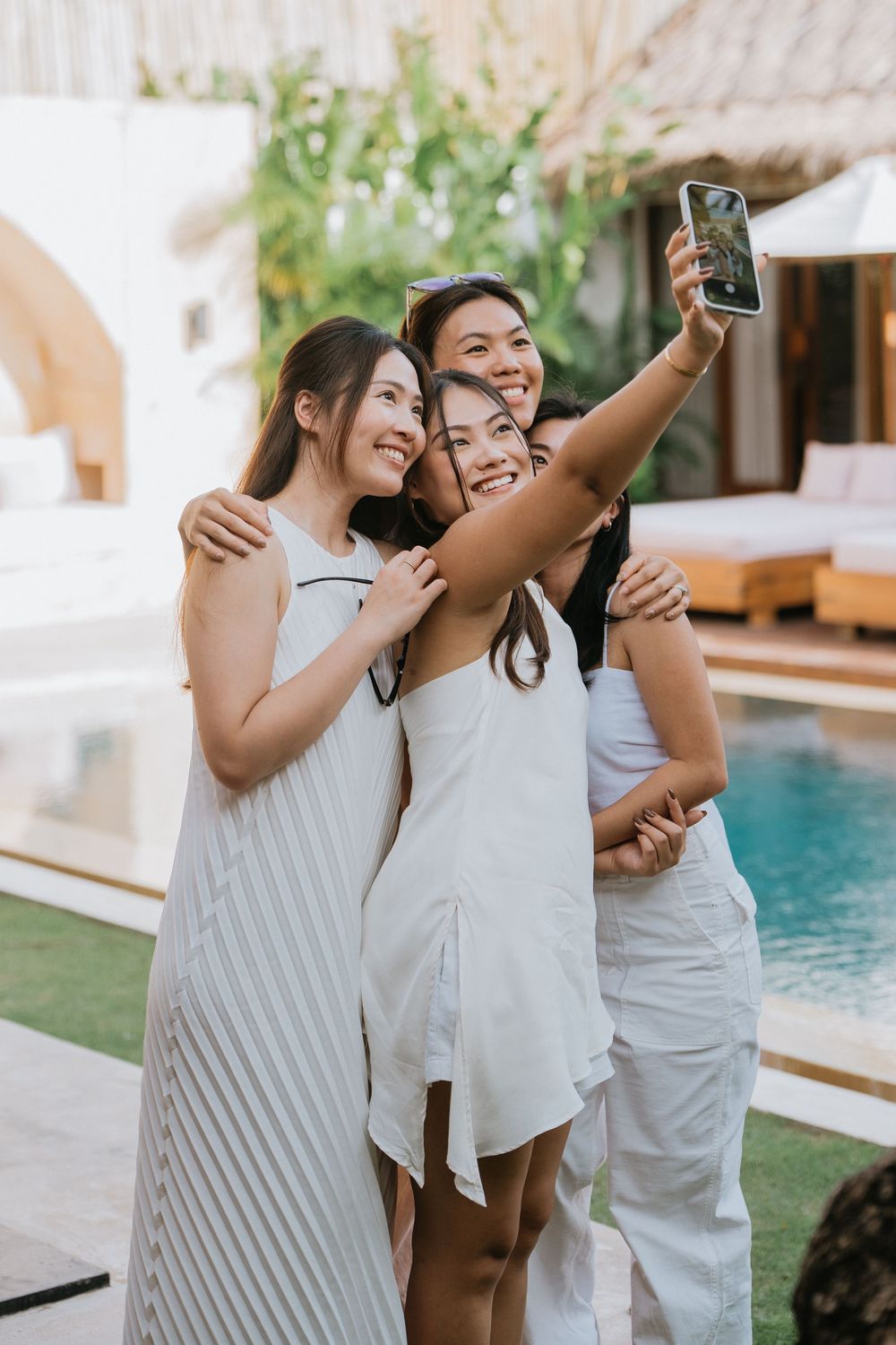 Group photoshoot in Seminyak Bali at Villa Vienna with modern villa setting