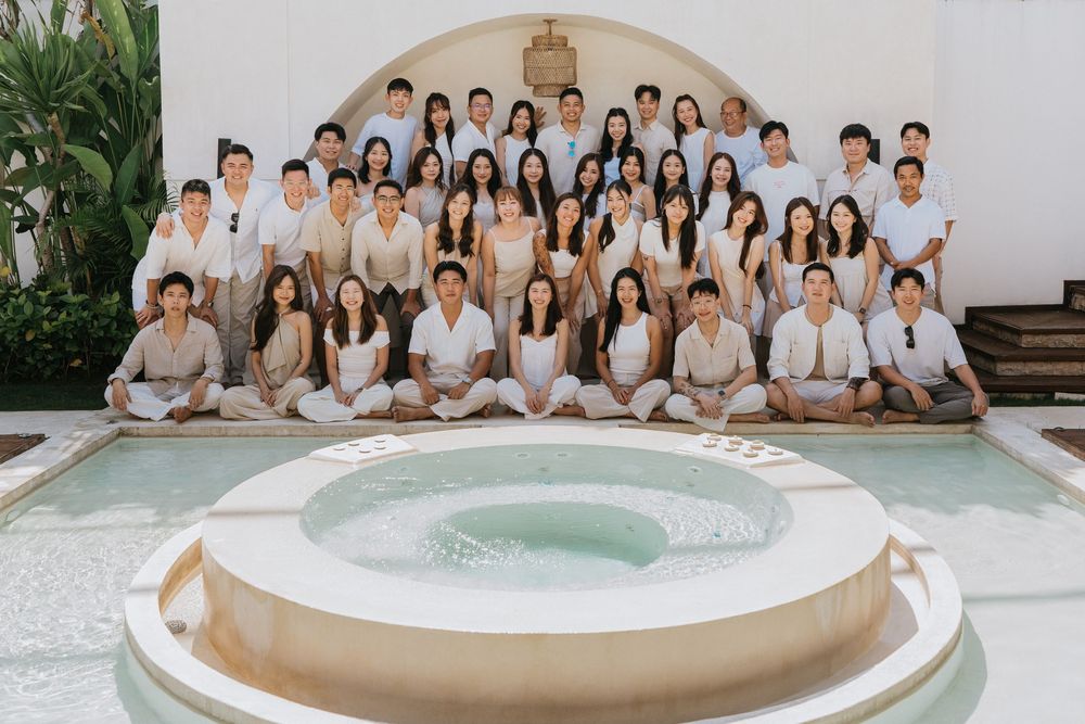 Group photoshoot in Seminyak Bali at Villa Vienna with modern villa setting