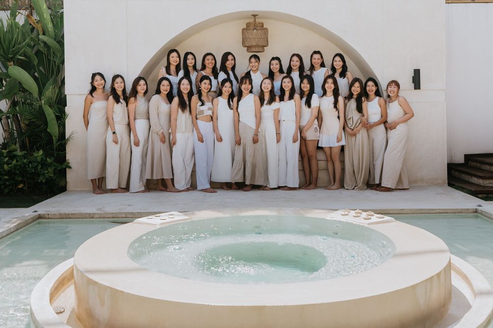 Group photoshoot in Seminyak Bali at Villa Vienna with modern villa setting