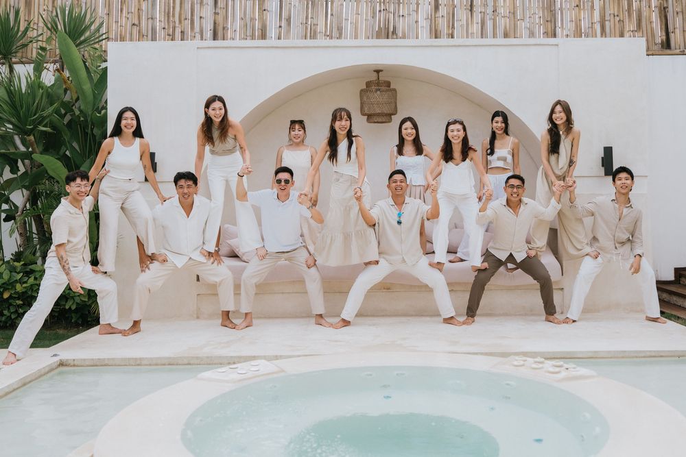 Group photoshoot in Seminyak Bali at Villa Vienna with modern villa setting