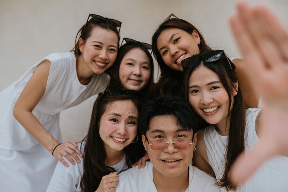Group photoshoot in Seminyak Bali at Villa Vienna with modern villa setting