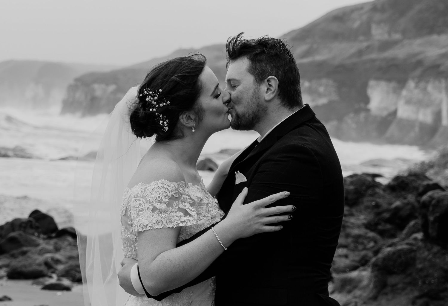 Adventurous wedding photos at beach North Coast N.Ireland