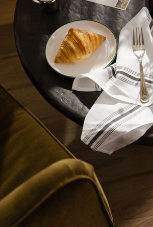 Harvest, Midway. Morning coffee and croissant.