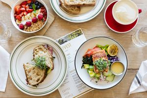 Harvest, Midway. Breakfast spread.