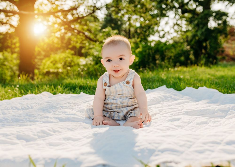 Smiling Baby in Basket | Scioto County Milestone Photographer | Bailey's Photography