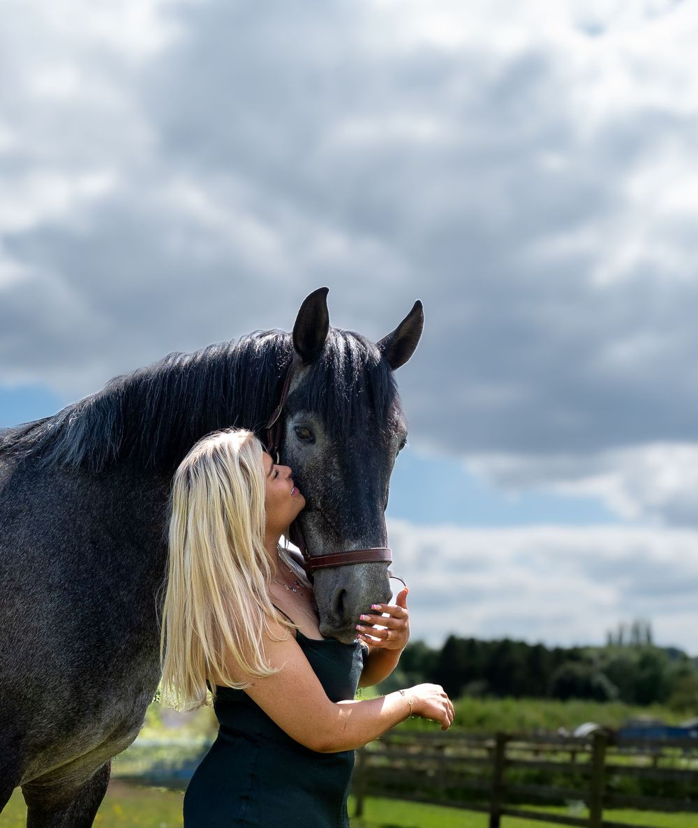 Owner and horse portrait ilkeston heanor on farm field