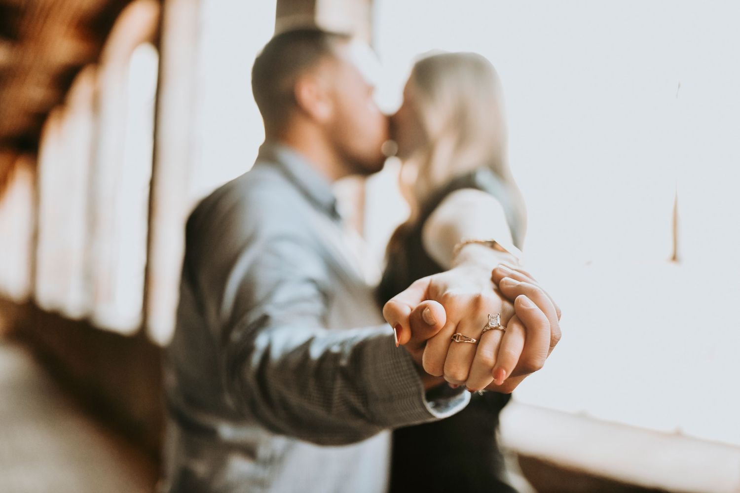 Bride-to-be showing off engagement ring at Cotton Mill proposal