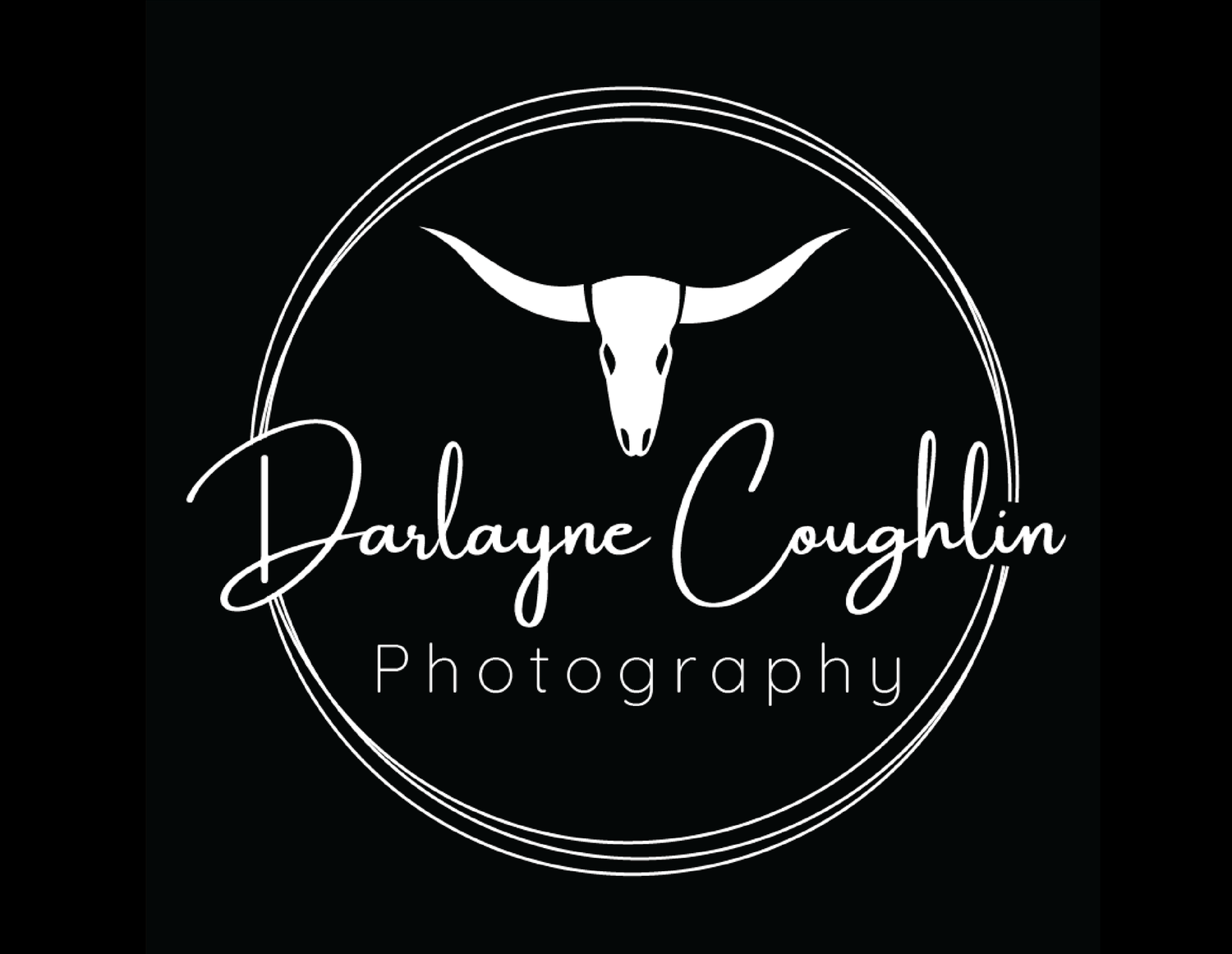 Black and white photography logo with longhorn skull in circular design.