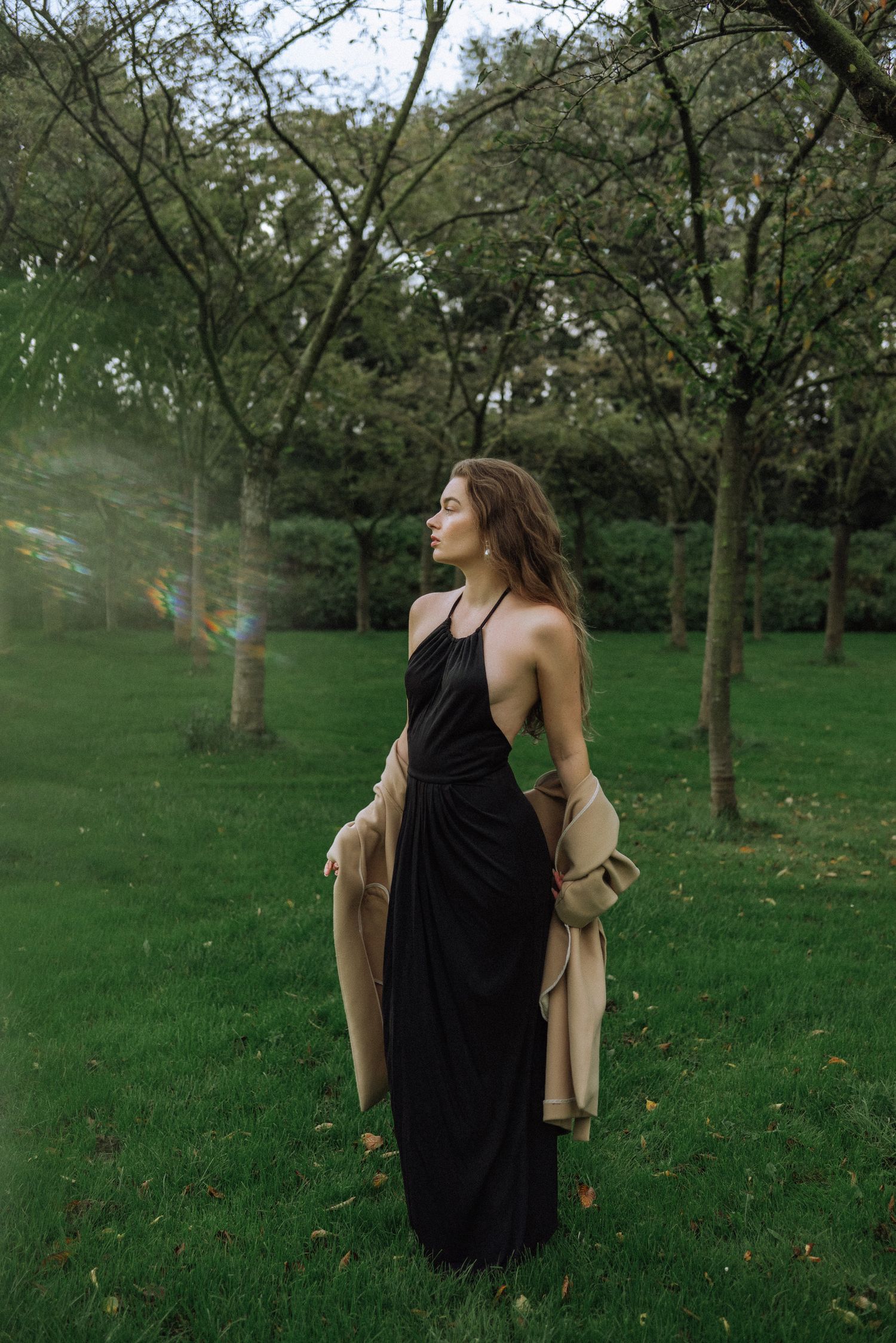 Expressive dance movements captured in a lush green park setting during golden hour.