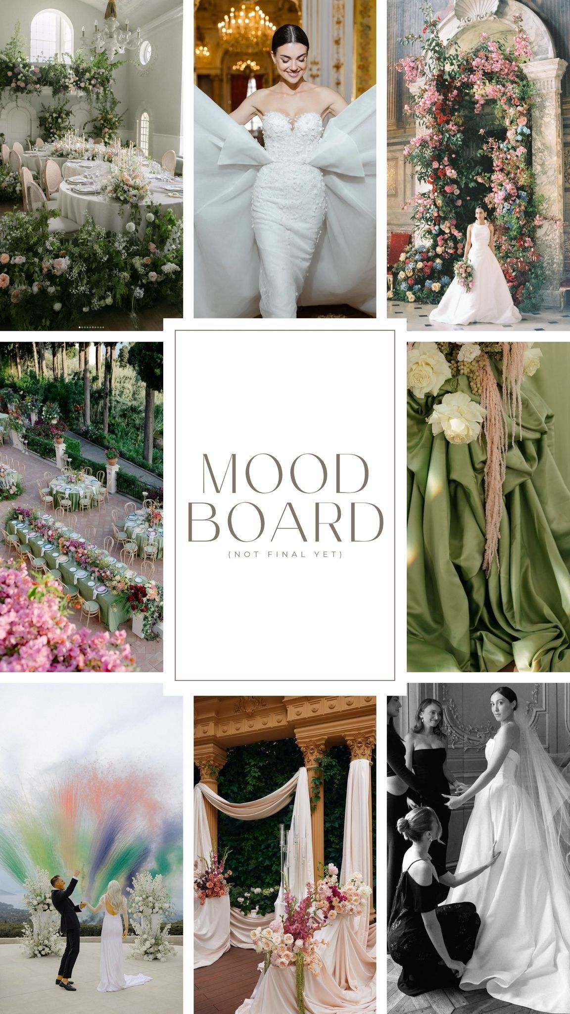 Mood Board für Konzert mit eleganten Bildern in zarten Grün und Rose