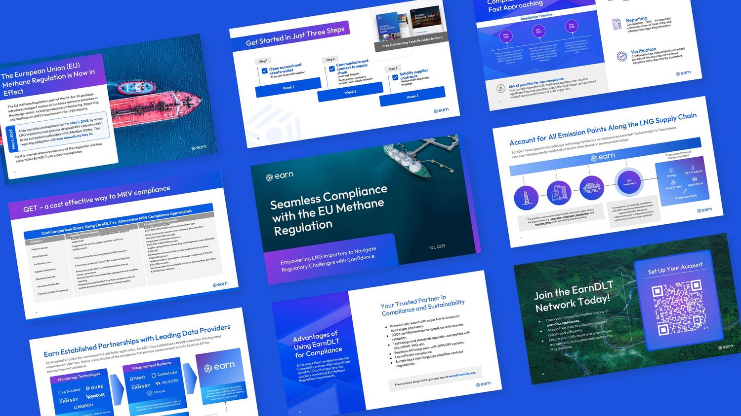 Digital presentation slides with blue gradient design showing multiple layout options.