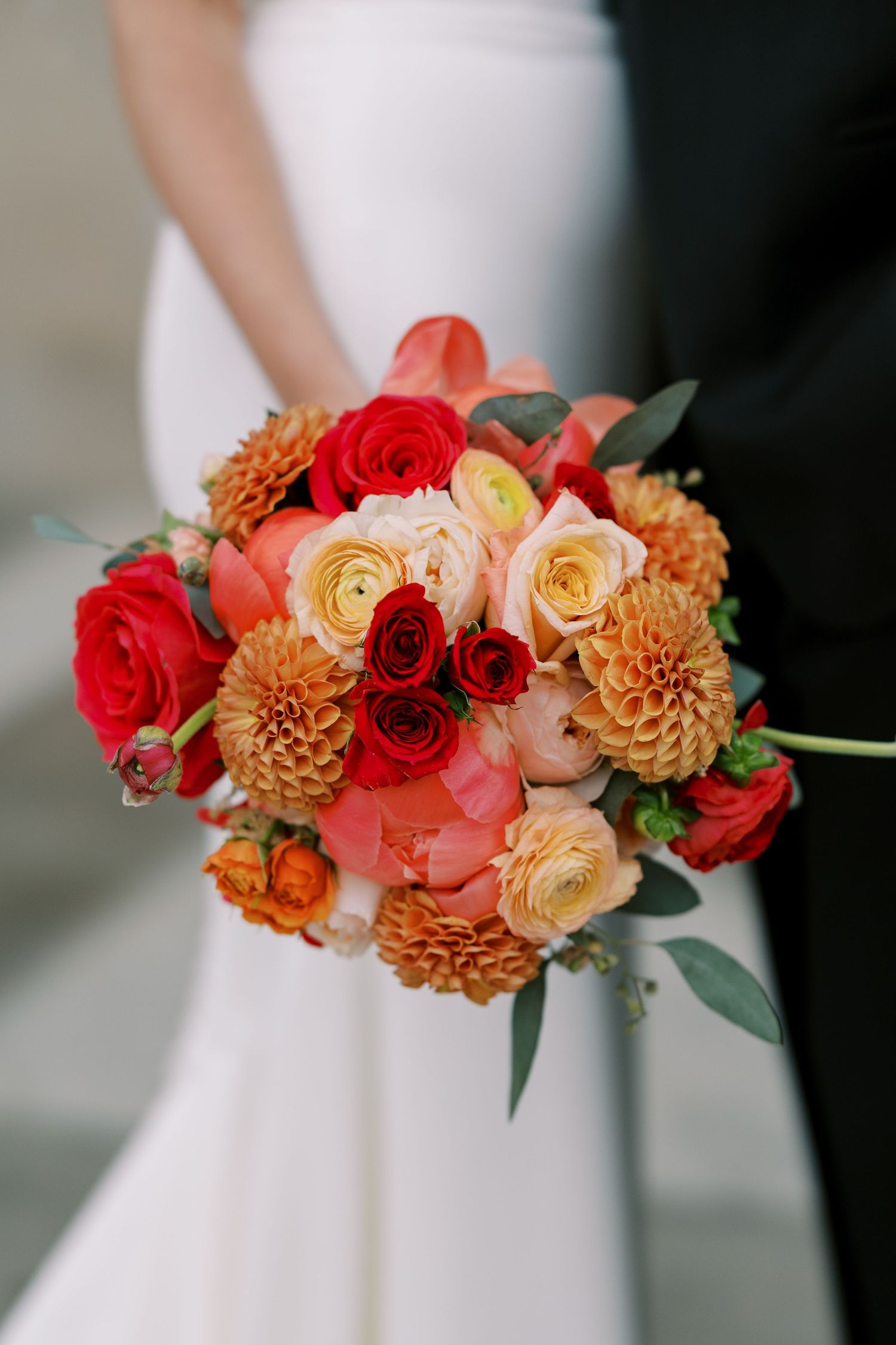 Vibrant bridal bouquet of flowers at a wedding at the Hall of Springs in Saratoga Springs, New York.