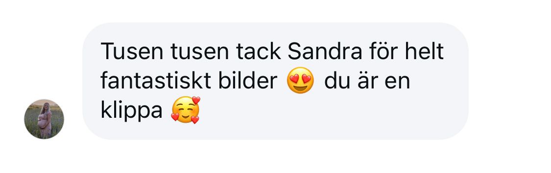 Skärmdump av fint omdöme från en kund som blev väldigt nöjd med sina bilder. Från chatten på Instagram.