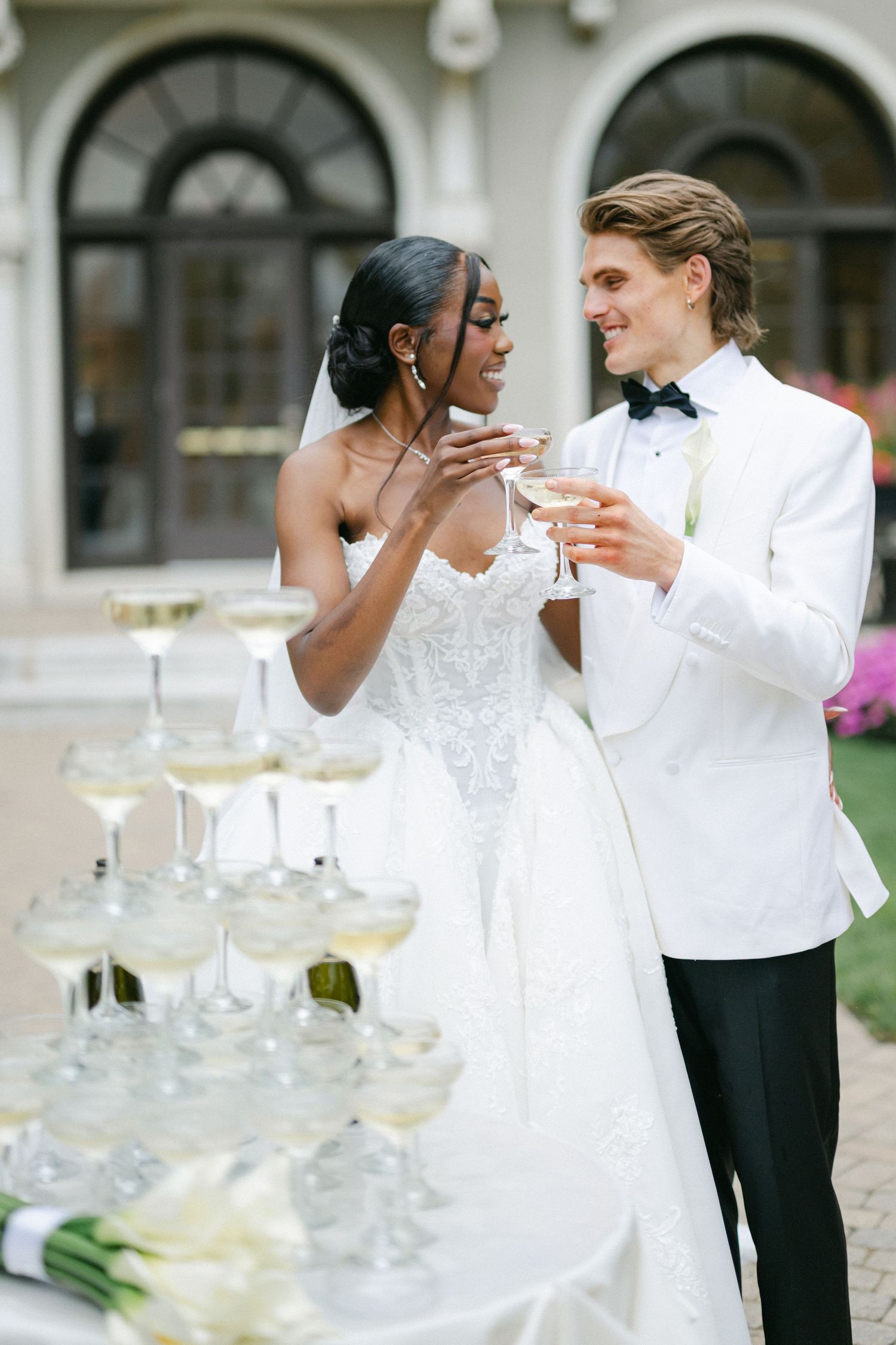 The Armour House Wedding in Lake Forest, IL - Cocktail Hour Champagne Pour