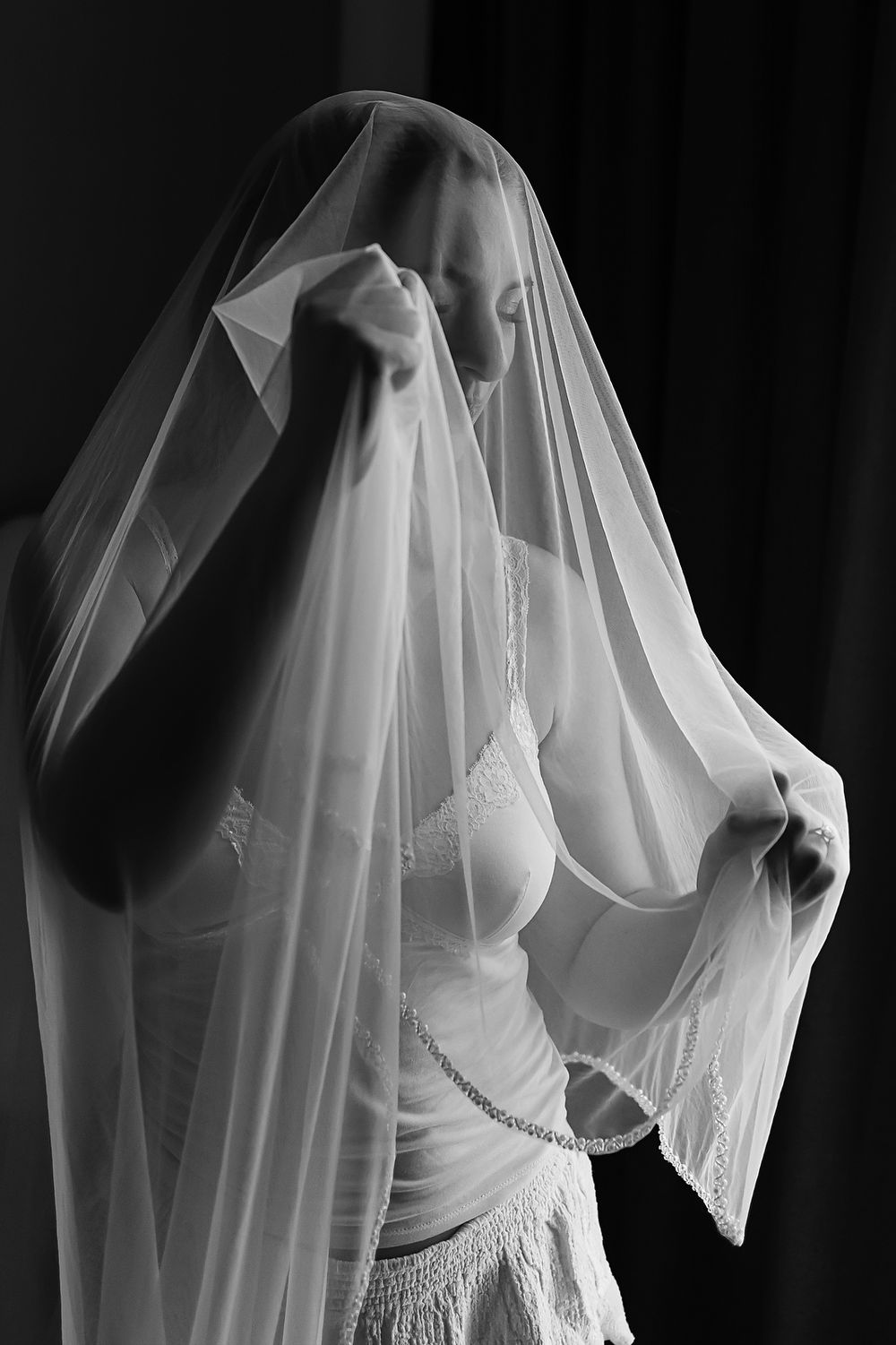Bride under her veil before the ceremony at Live Aqua Cancún.