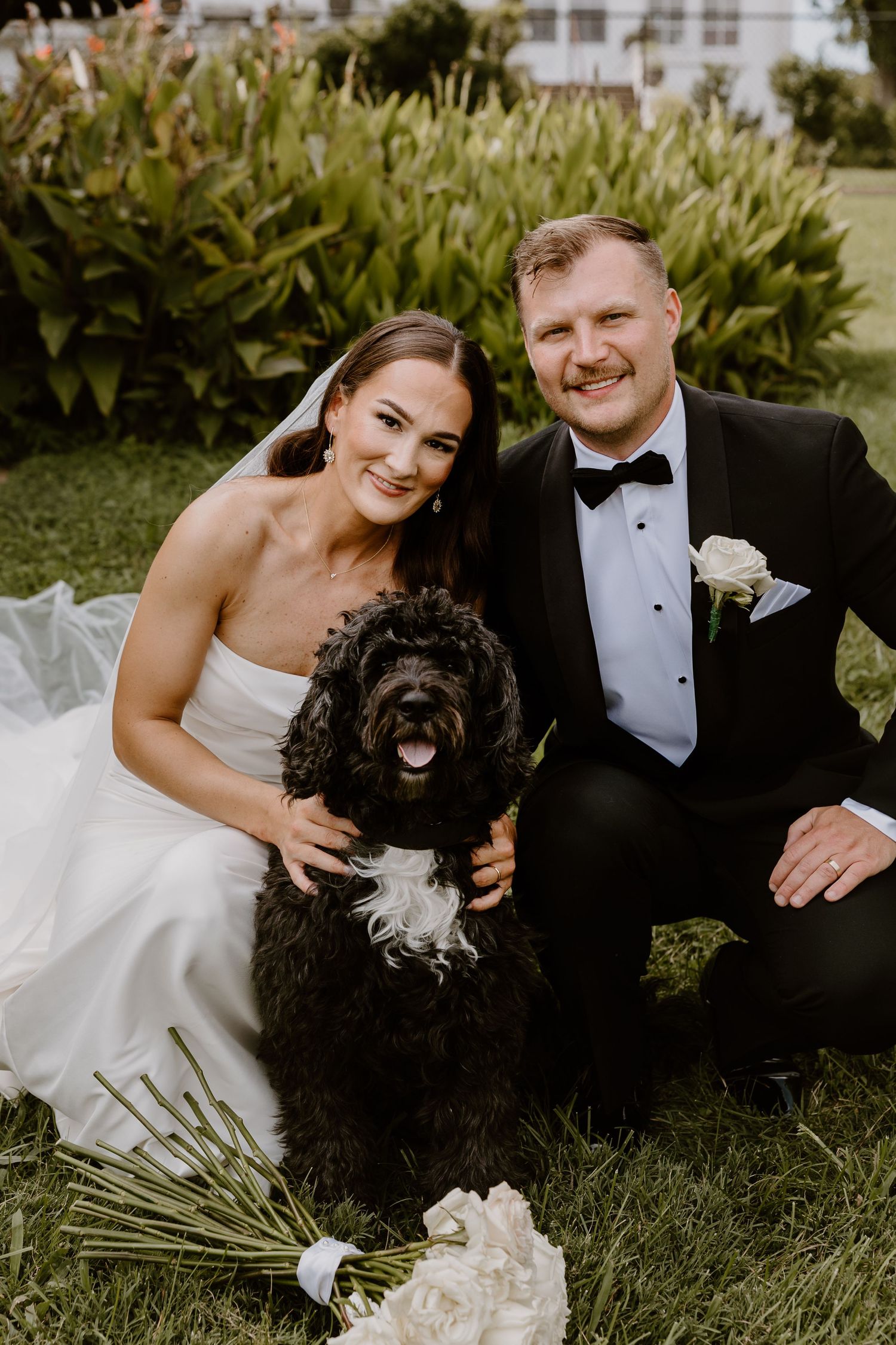 Bride and groom portraits with their puppy at The Bleak House Knoxville, Tennessee wedding photographer