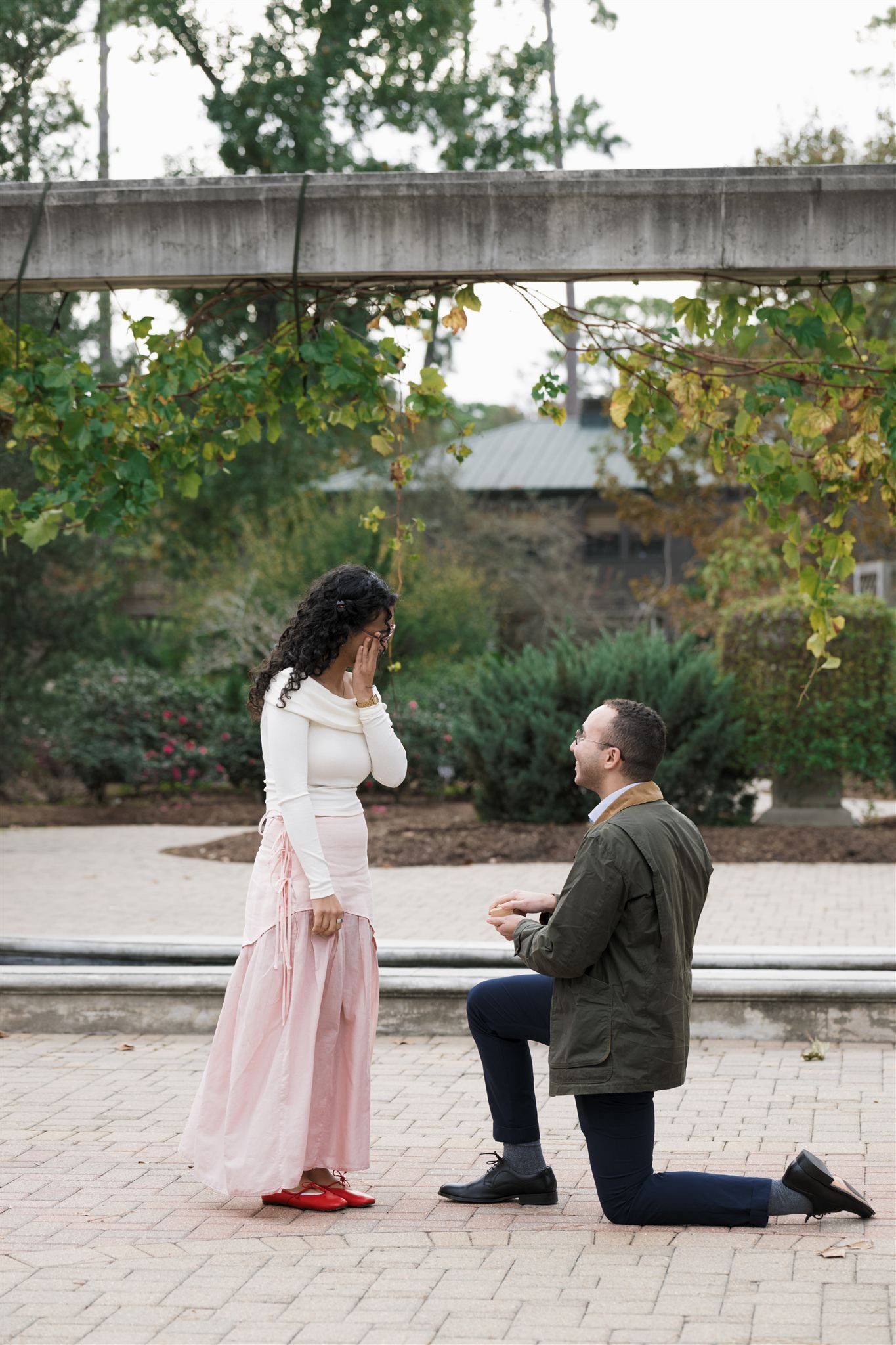 Surprise proposal session at Mercer Botanic Garden in Spring Texas in the fall season.