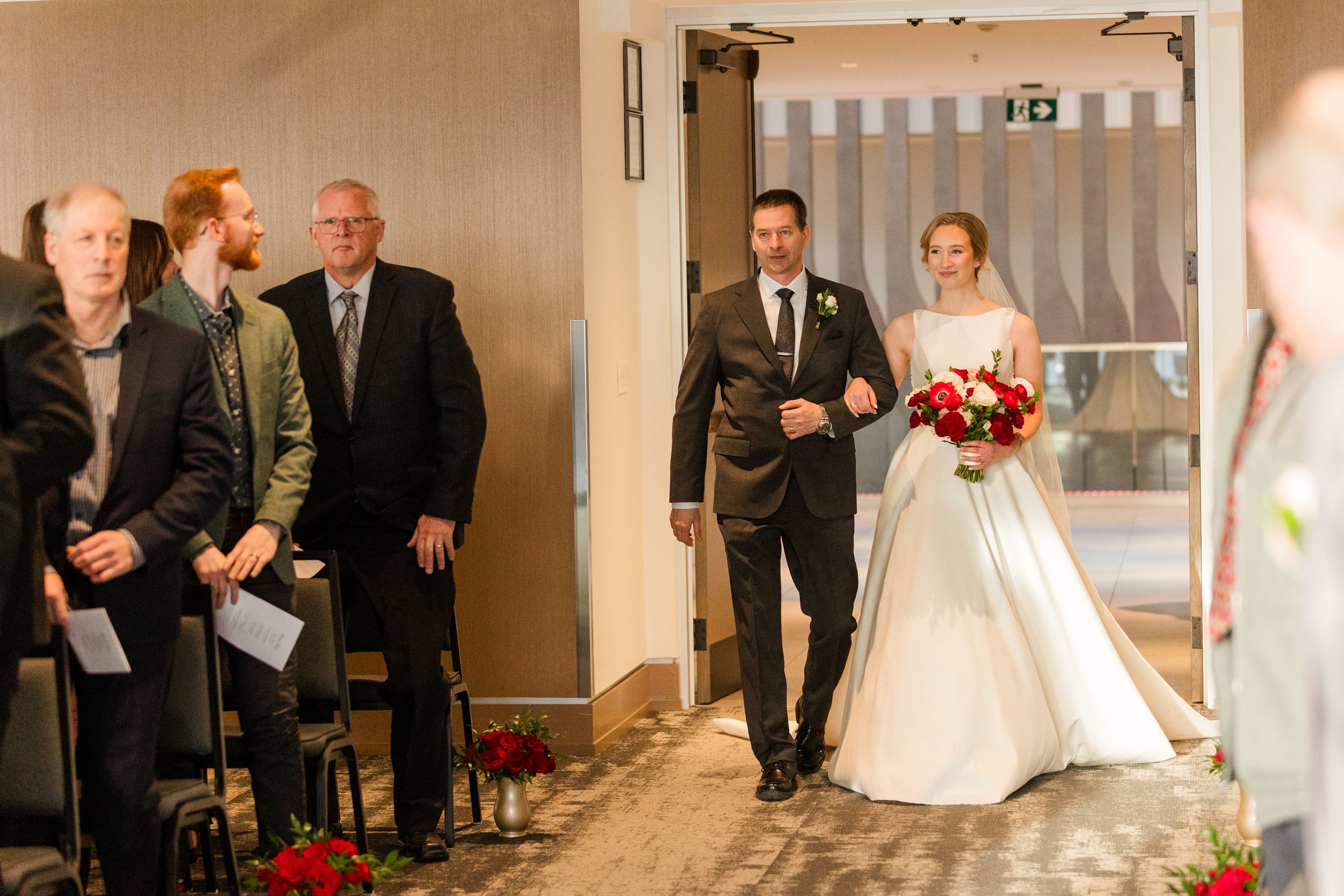 A wedding ceremony montage showing multiple candid moments from the celebration in warm indoor lighting.