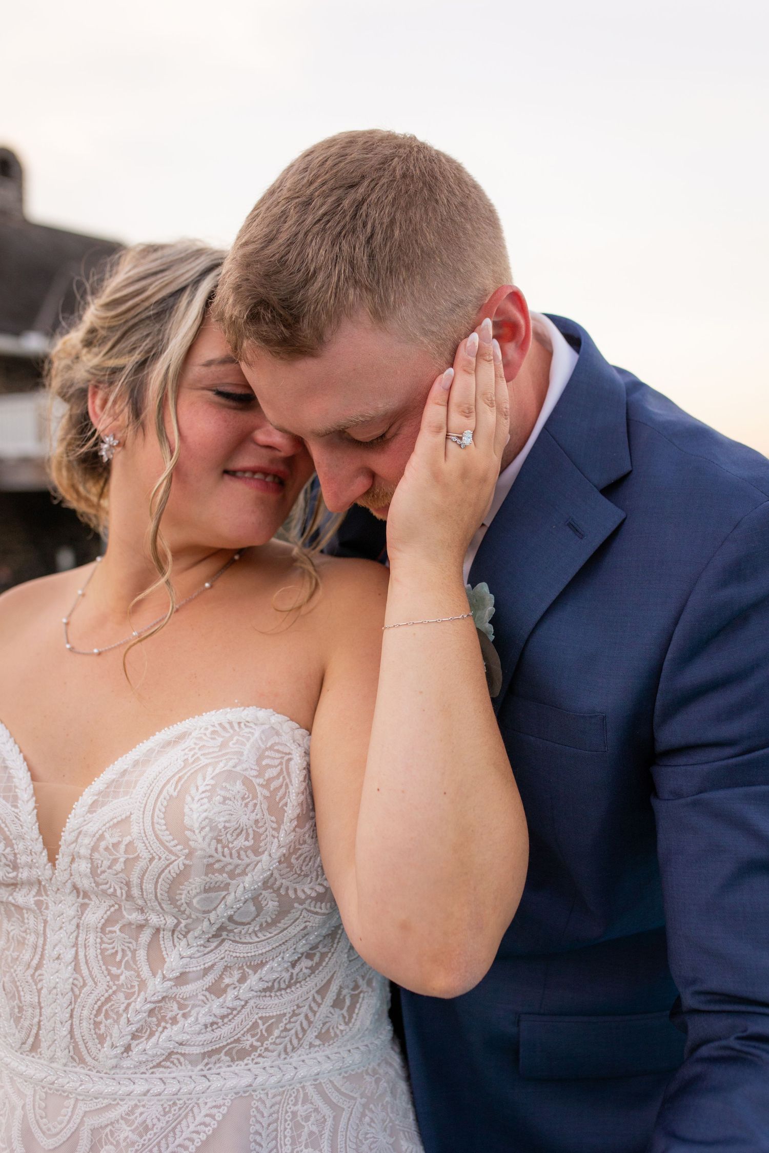 An intimate wedding moment captured in a series of close-up emotional photographs.