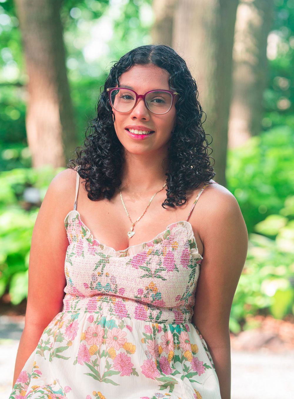 Senior photos at the Green Bay Botanical Gardens during sunset.
