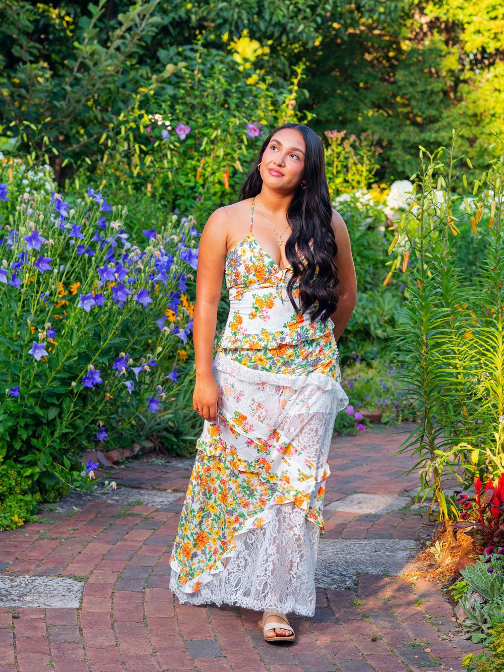 Senior photos at the Green Bay Botanical Gardens during sunset.
