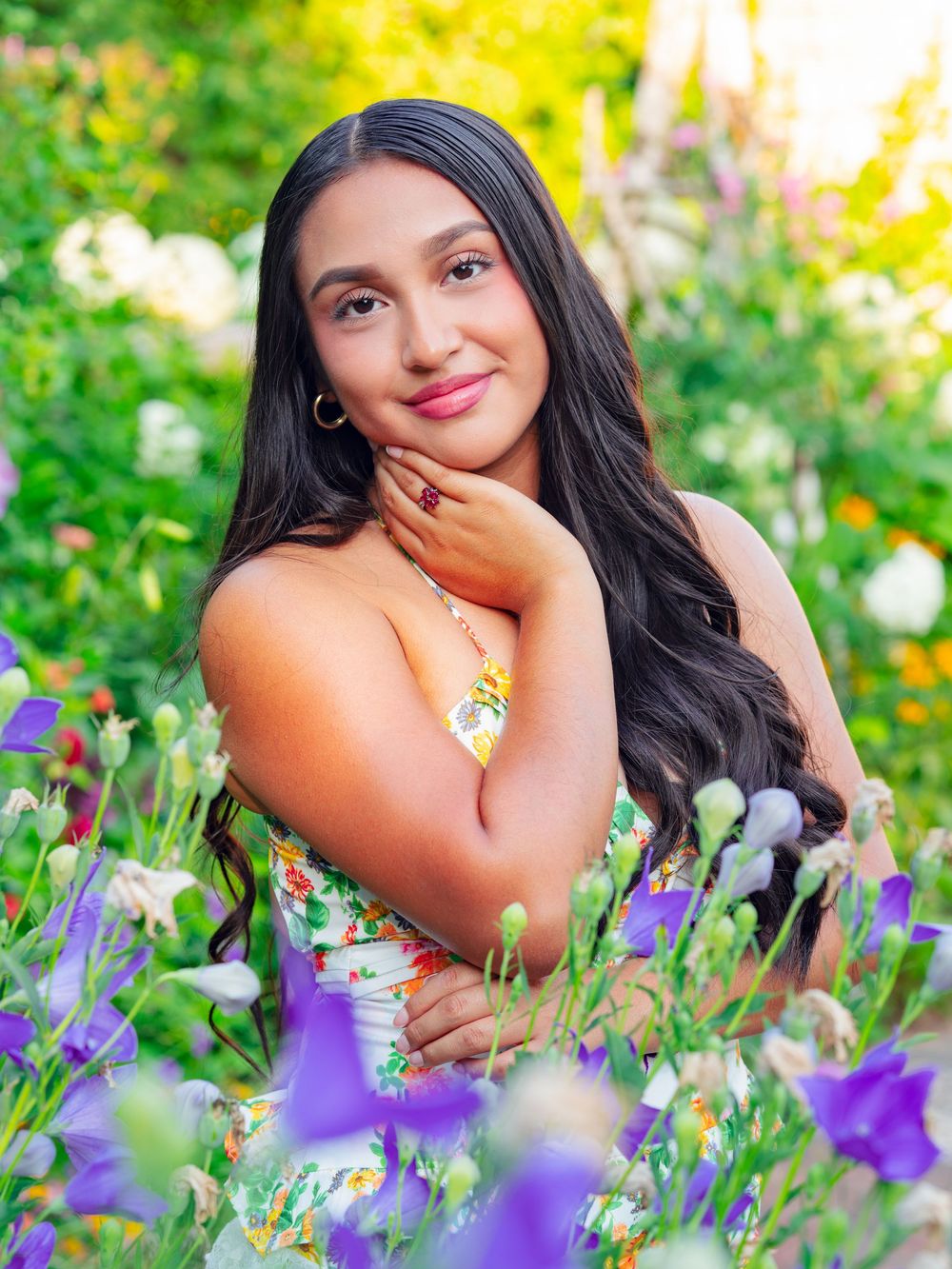 Senior photos at the Green Bay Botanical Gardens during sunset.